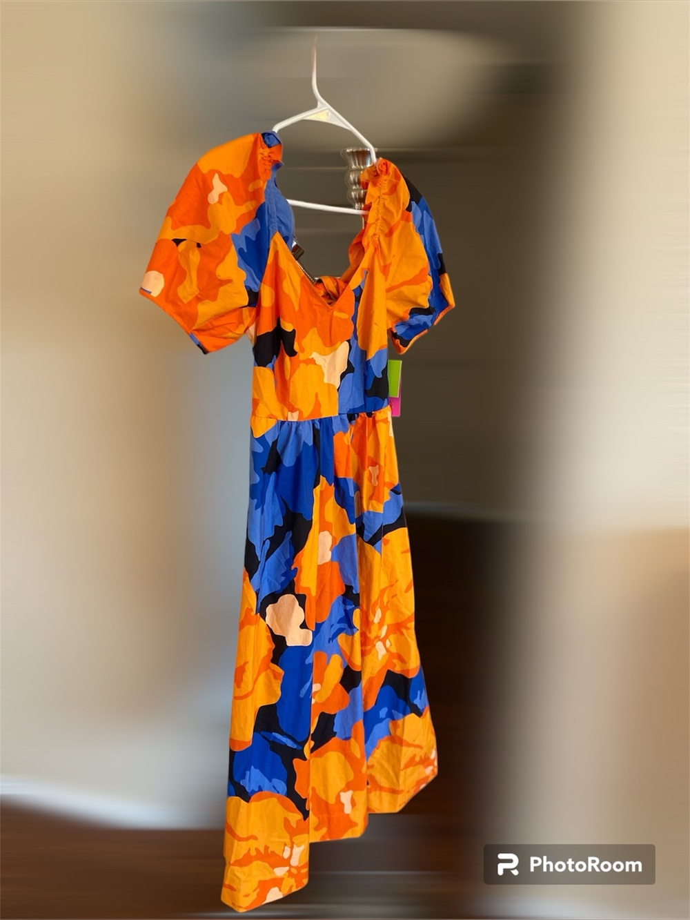 Vibrant Orange & Blue Floral Midi Tabitha Dress size 2